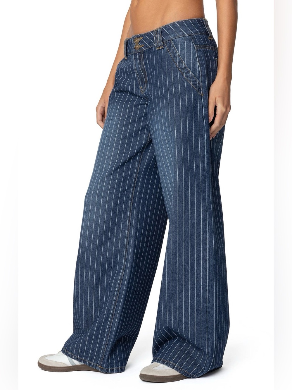 Edikted Cory Striped Low Rise Wide Leg Jeans XS Blue